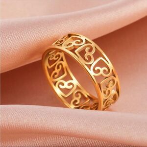 Gold Ring All Around Band Hearts Band New In Gift Box